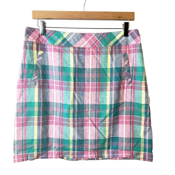 Talbots Linen Skirt Women’s Size 8 Plaid Preppy Mini Short Pink Academia Casual - Picture 1 of 11